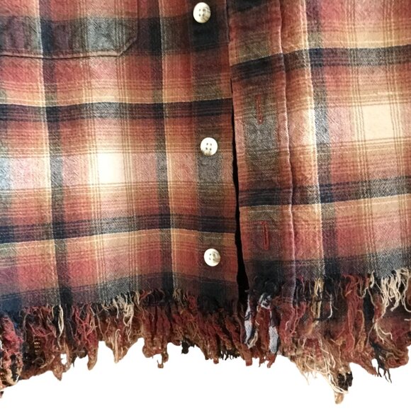 Cropped Plaid Shirt, Size Small: Black Brown Sweatshirt Jacket, Upcycled Grunge - Picture 8 of 10